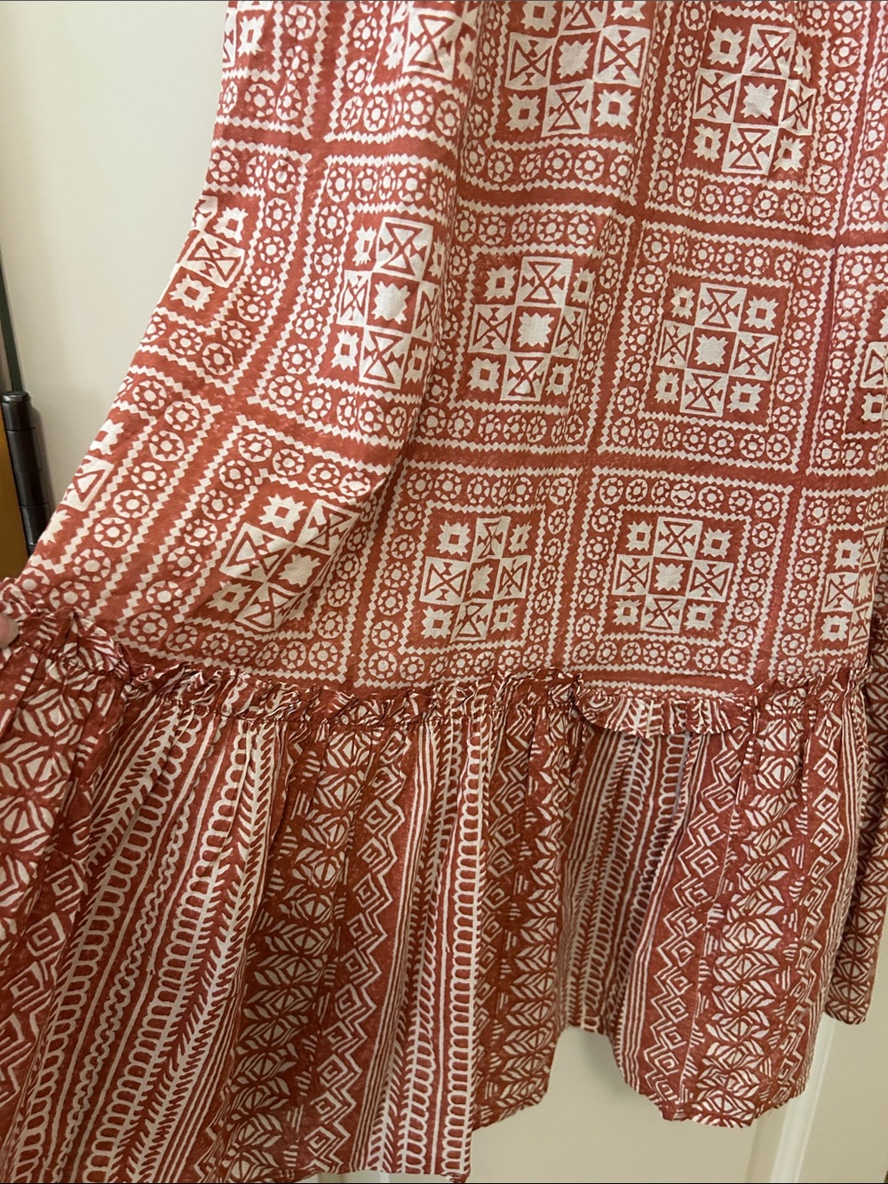 LAST CHANCE Cleobella Joely Rust and White Midi Boho Dress with Puff Sleeves - Picture 6 of 15